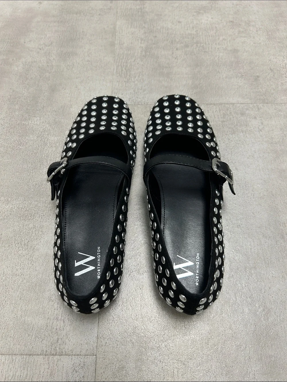 Worthington Dazie Studded Black Mary Jane Flats